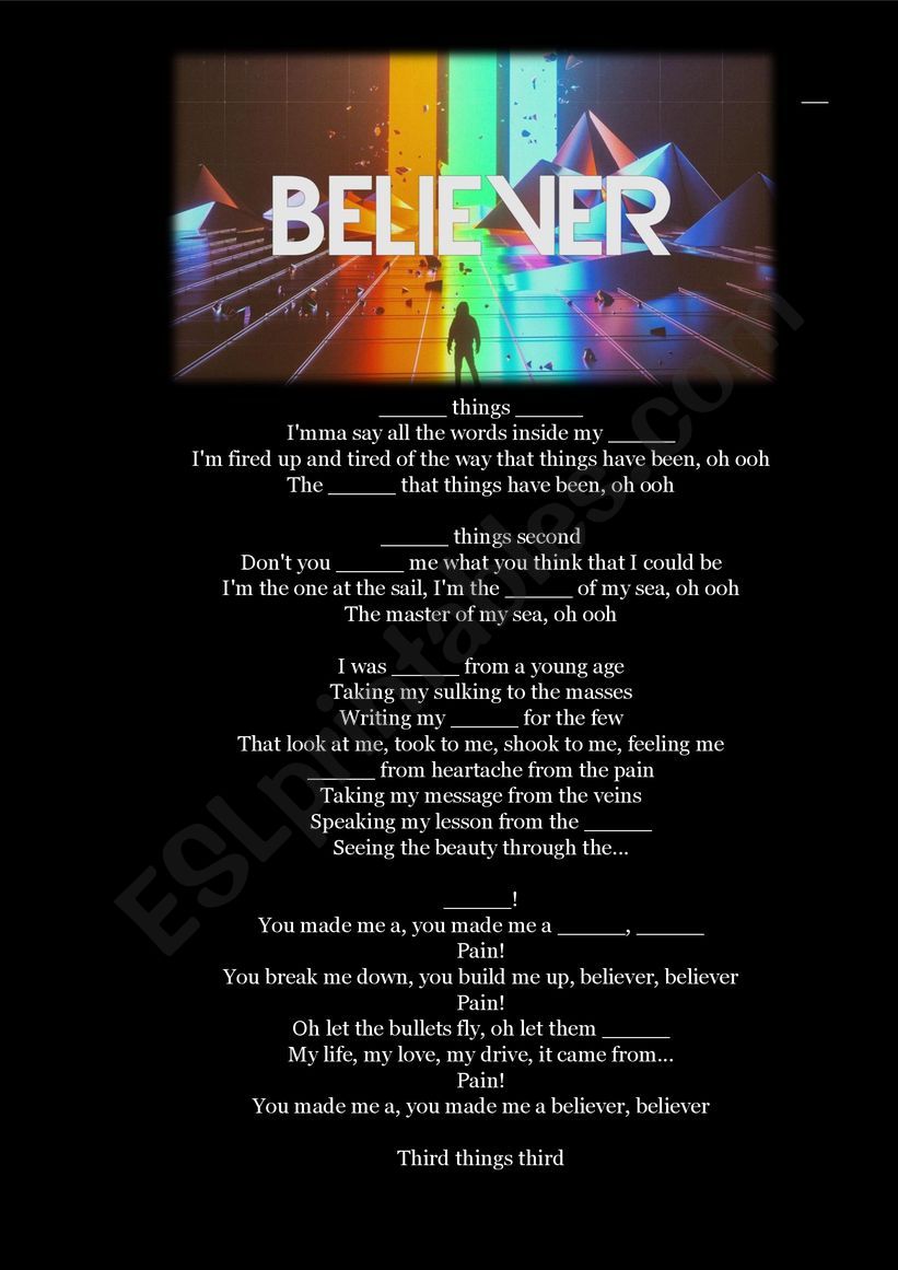 Imagine Dragons - Believer worksheet