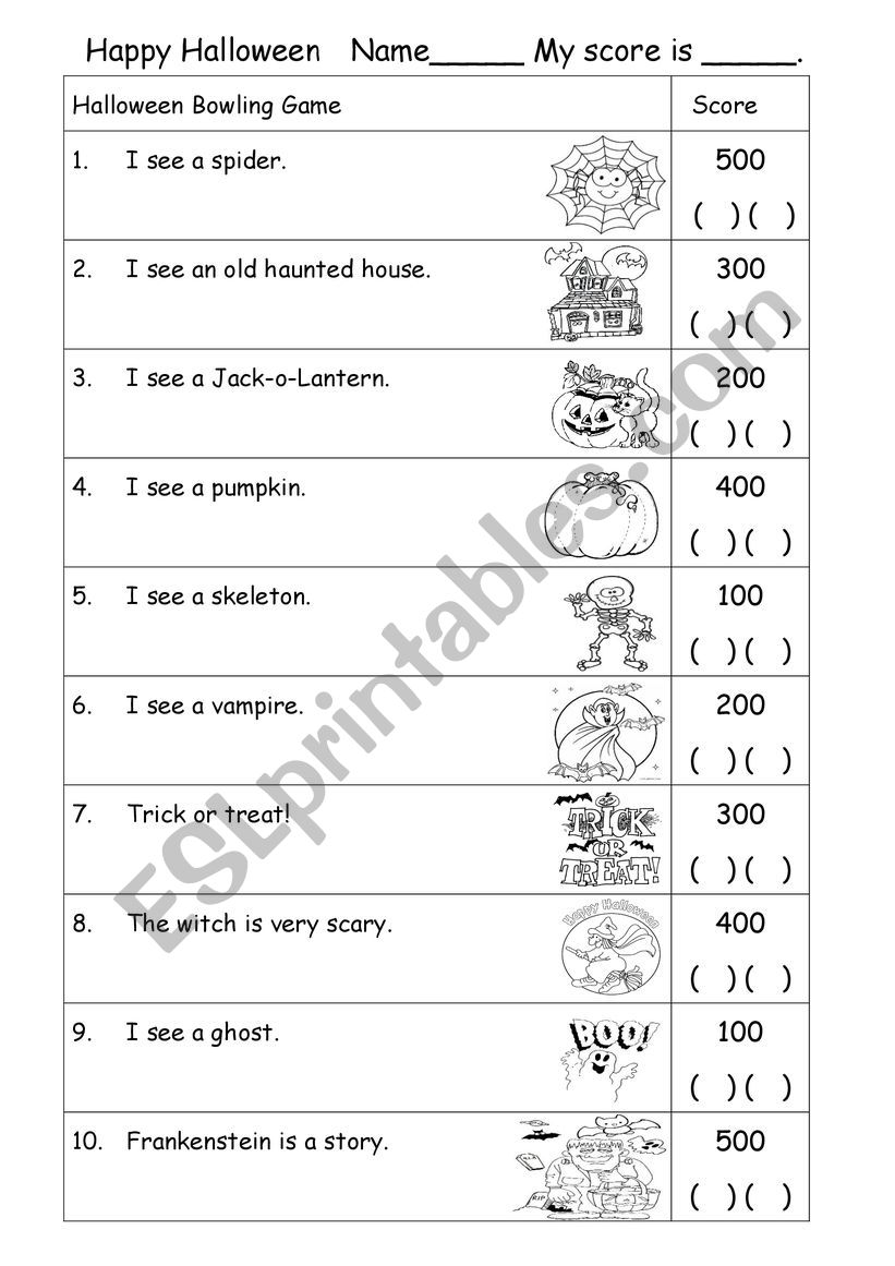 Halloween Bowling Game  worksheet