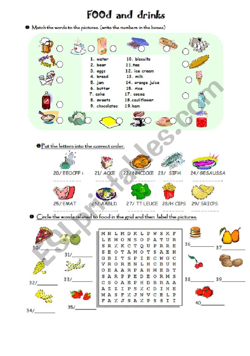 FOOD and DRINKS (40 words) vocabulary