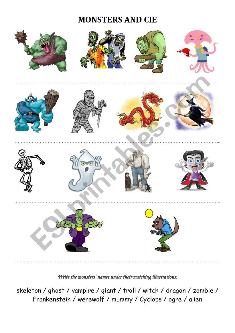 monsters and cie worksheet