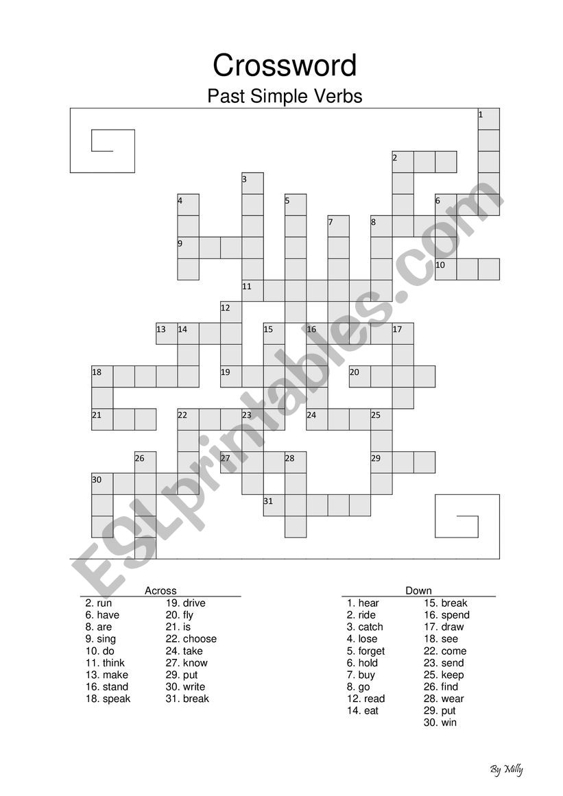 Past simple crossword worksheet