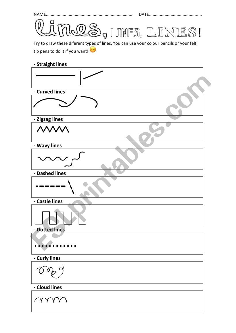 TYPES OF LINES worksheet