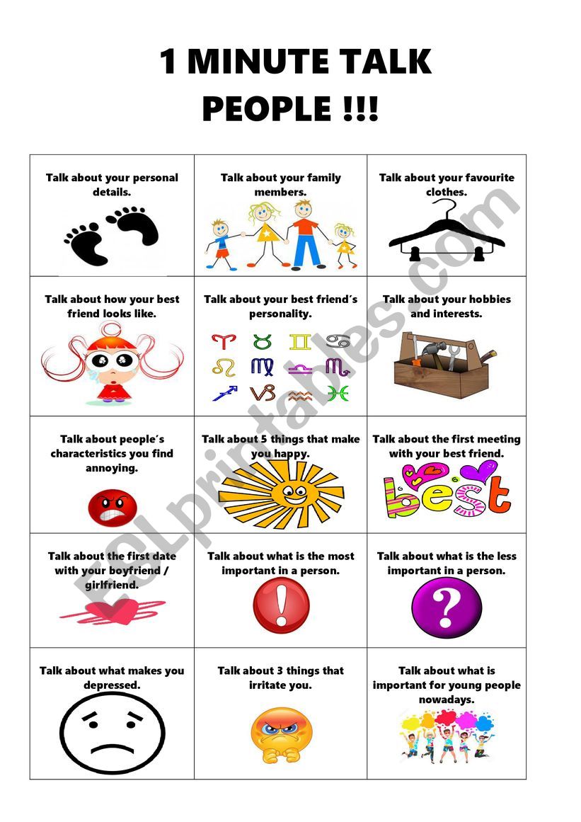 1 minute talk worksheet