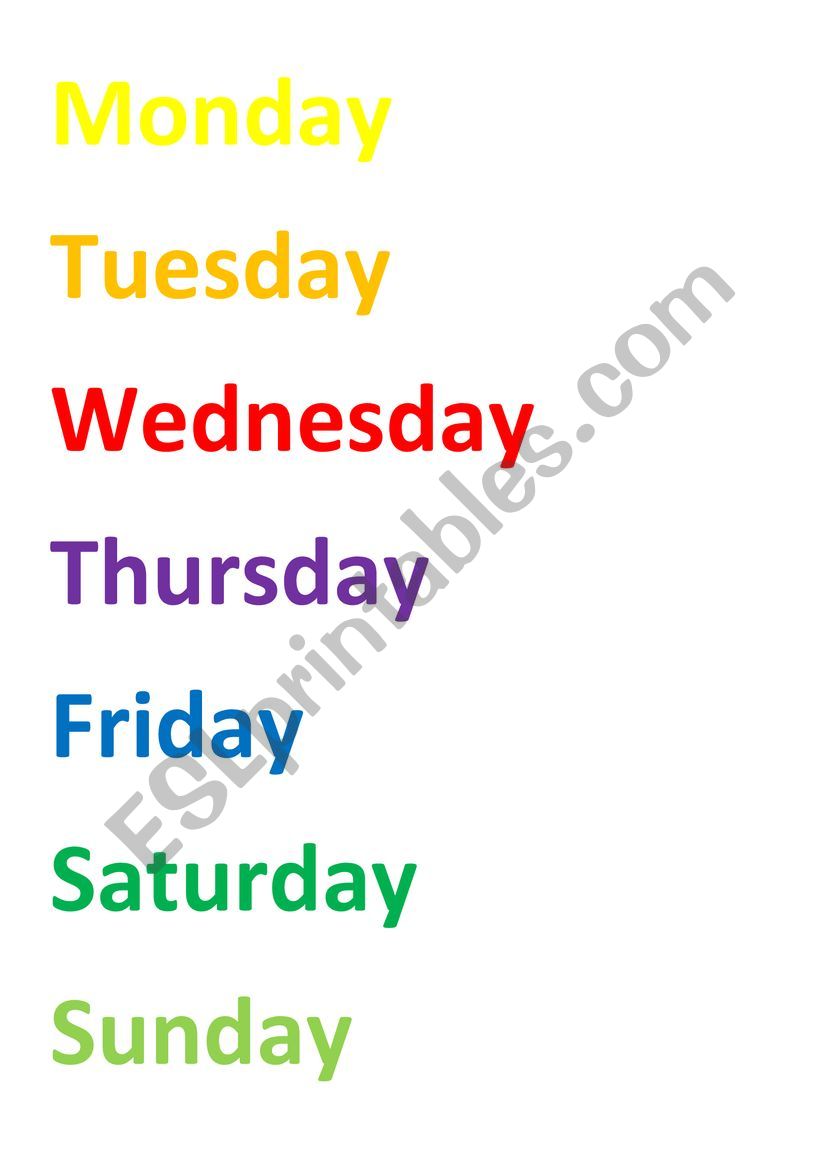 flashcard/weekdays worksheet