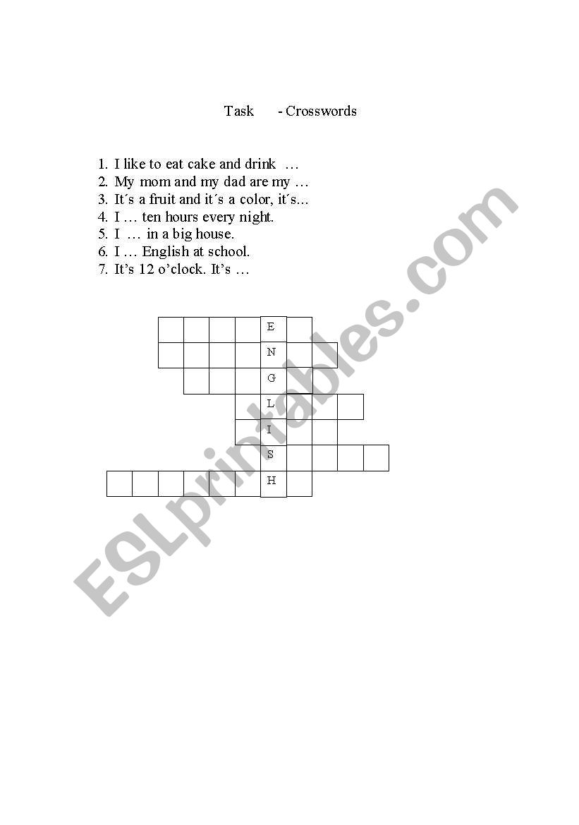 Crosswords with basic words worksheet