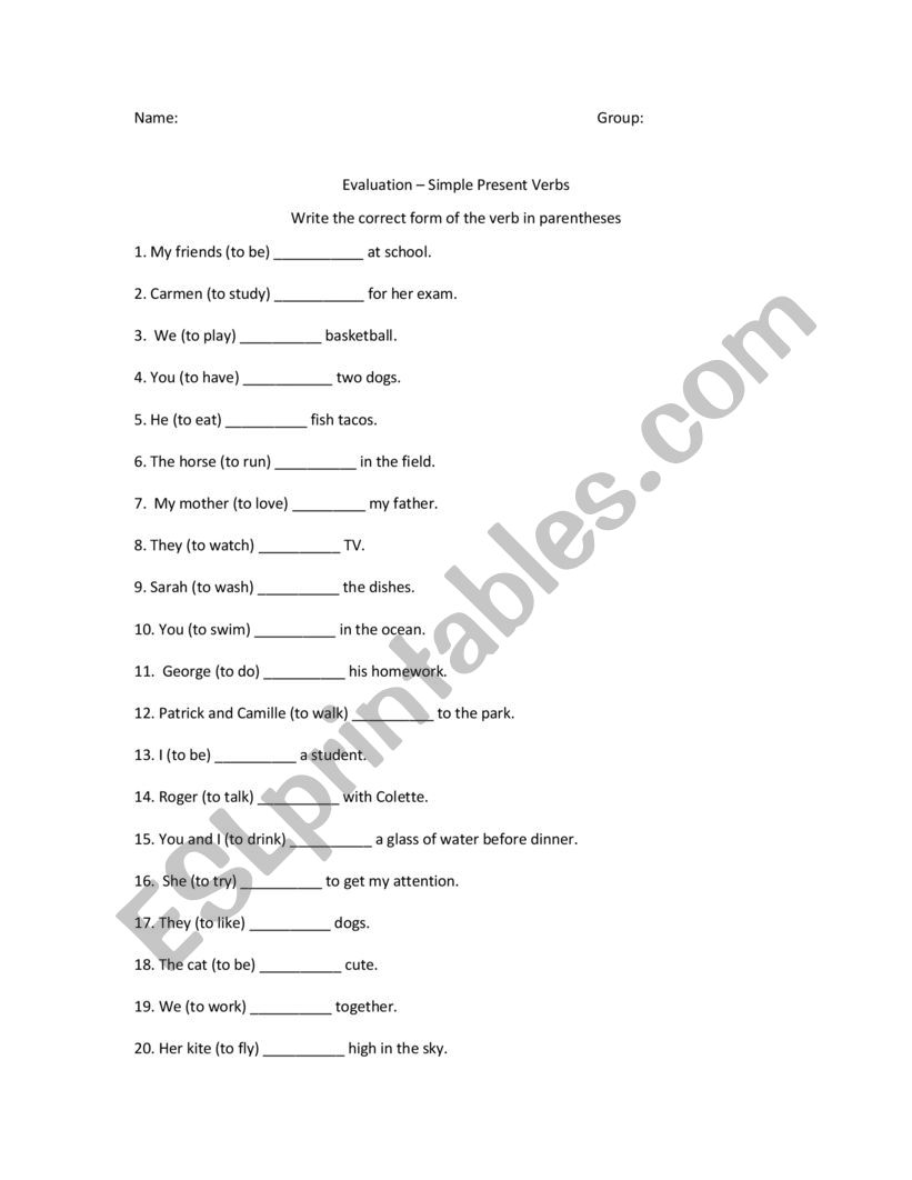 Simple Present Verbs - Affirmative