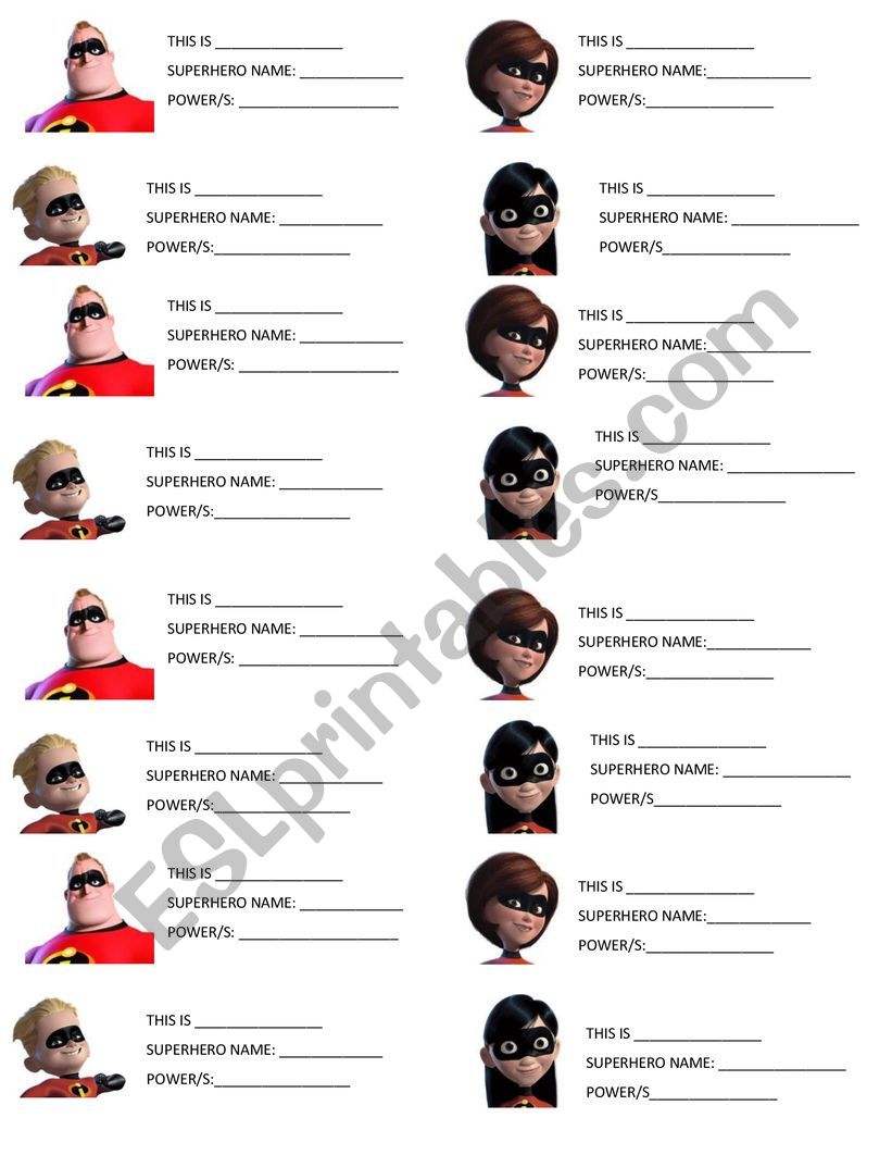 INCREDIBLES worksheet