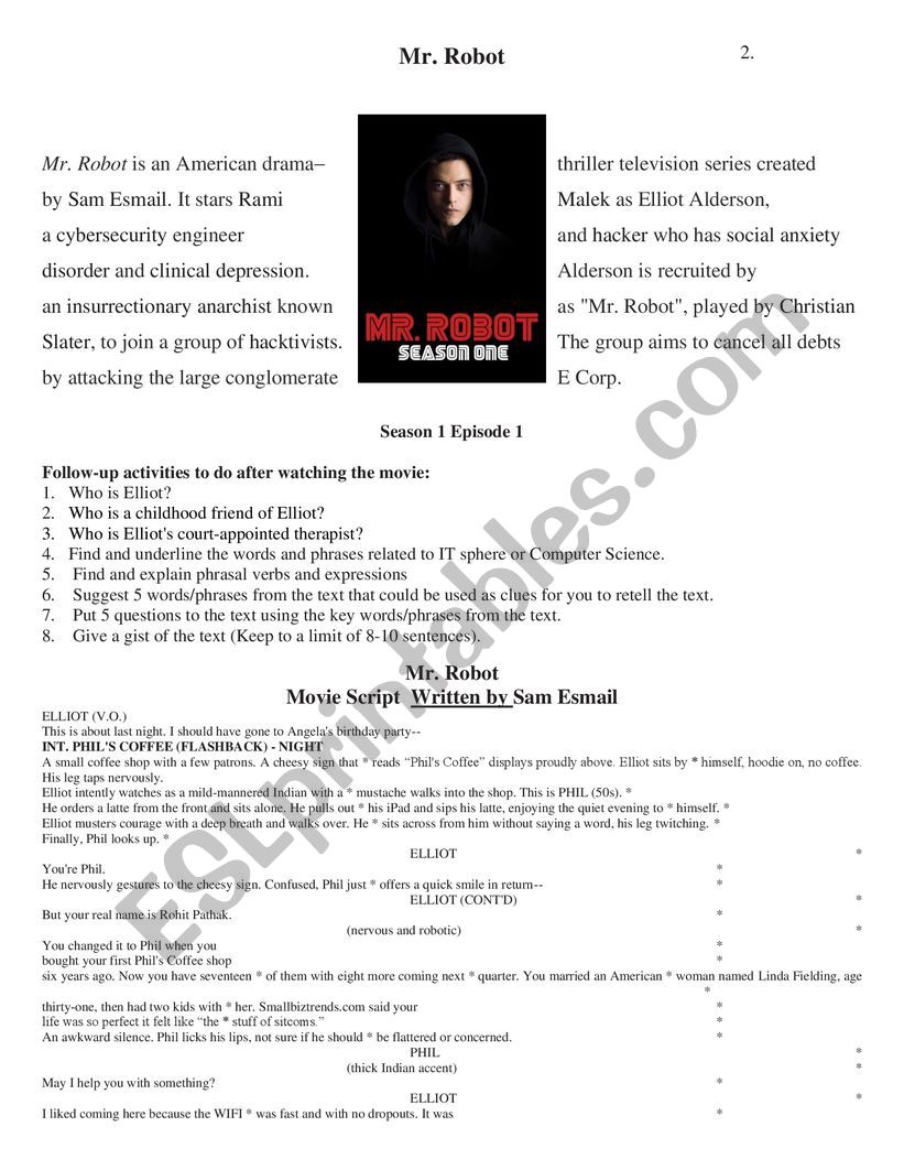 Mr. Robot 1 season 1 episode tasks