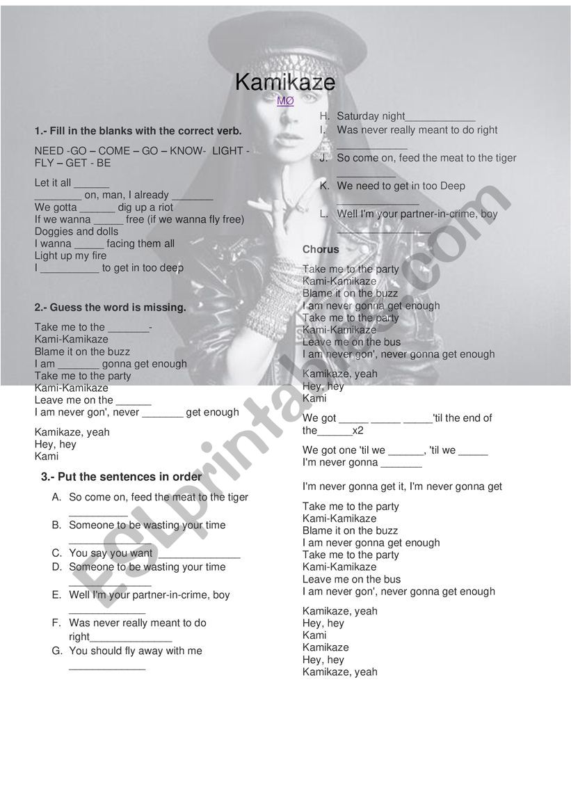 Kamikaze Mo worksheet worksheet