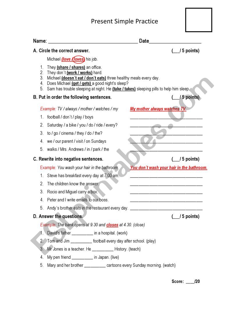 PRACTICE SIMPLE PRESENT worksheet