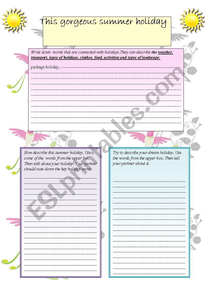 This gorgeous summer holiday worksheet