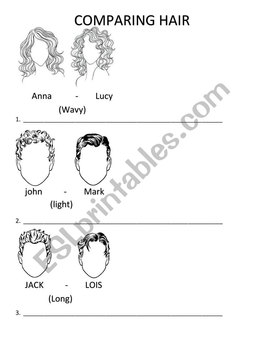 COMPARING TYPES OF HAIR worksheet