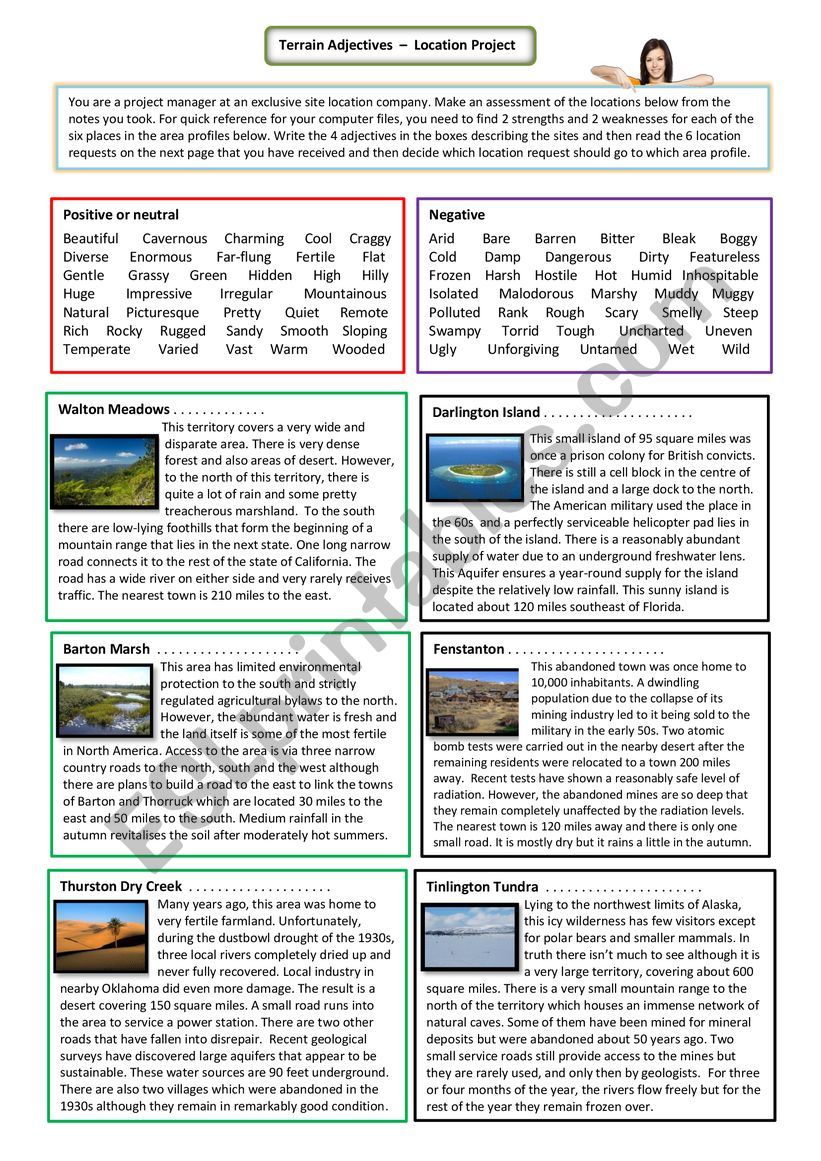 Adjectives about Terrain  worksheet