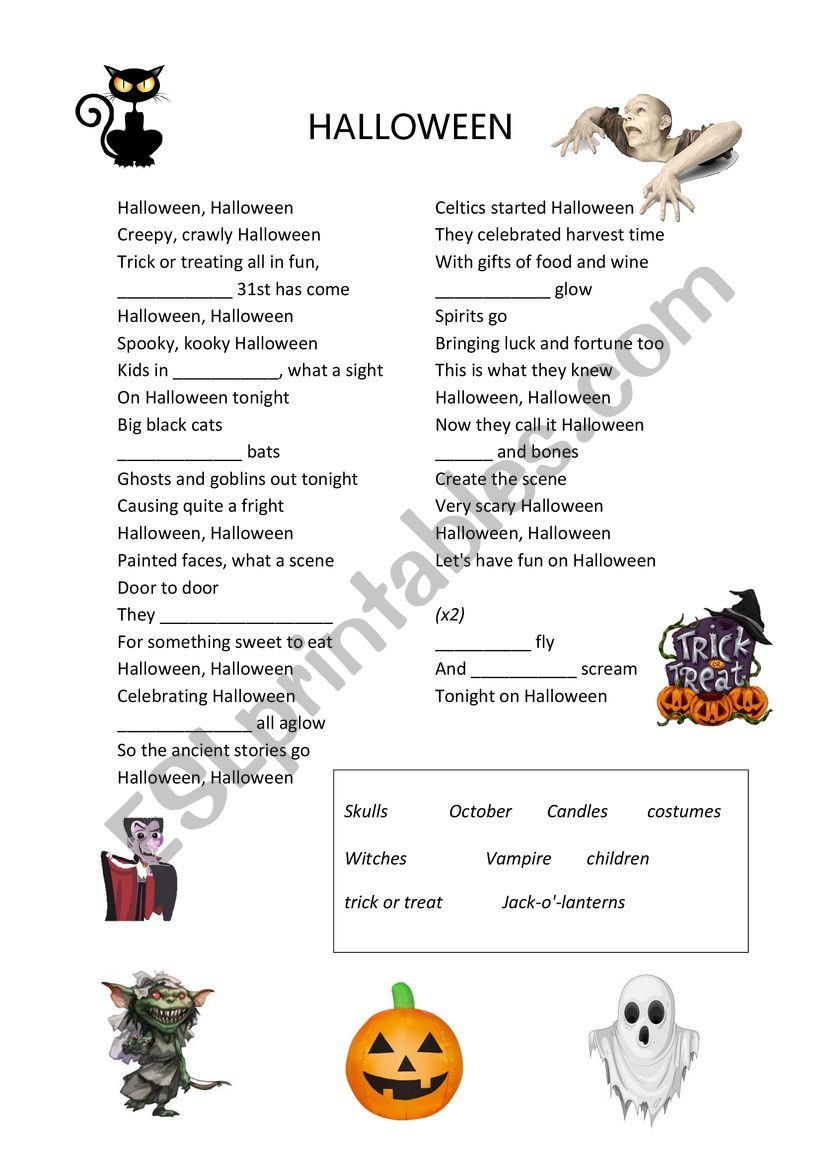 Halloween song worksheet