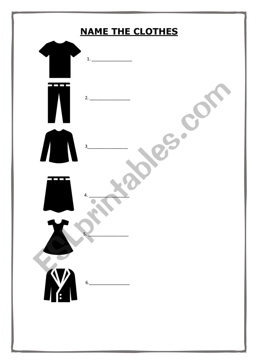 Name the clothes worksheet