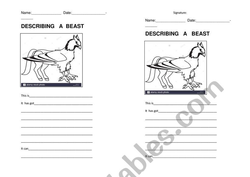 BEAST DESCRIPTION worksheet