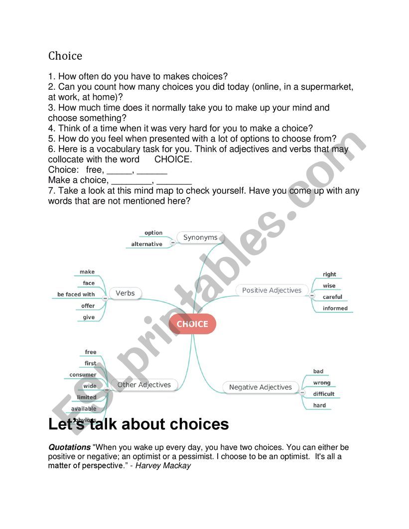 making choices worksheet