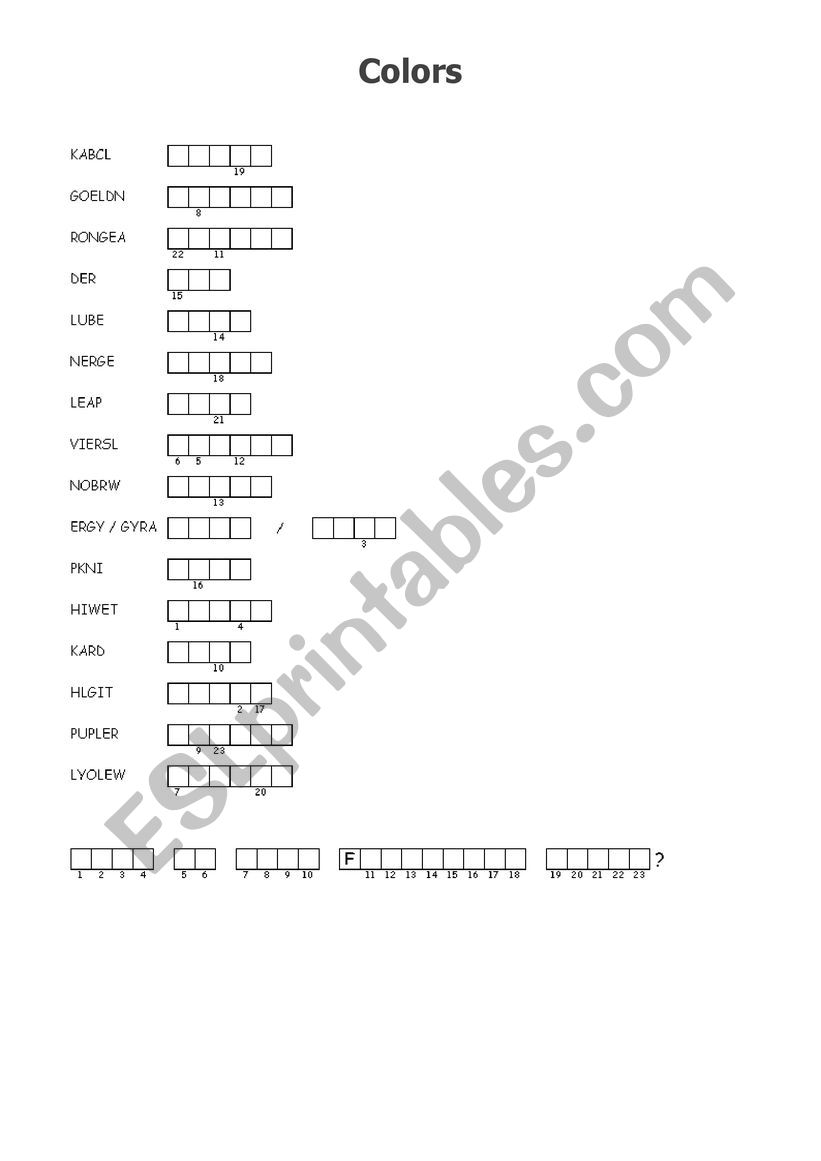 KET 2020 Vocabulary Colors worksheet