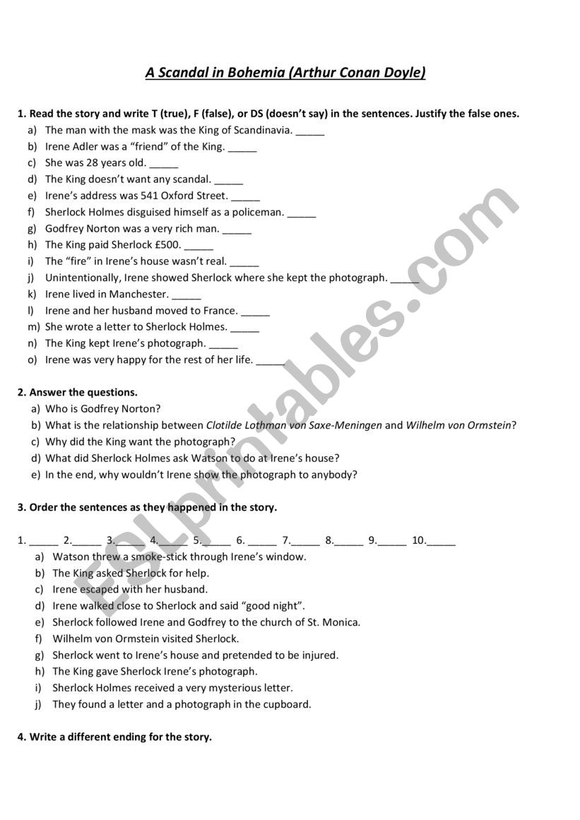 A scandal in Bohemia worksheet