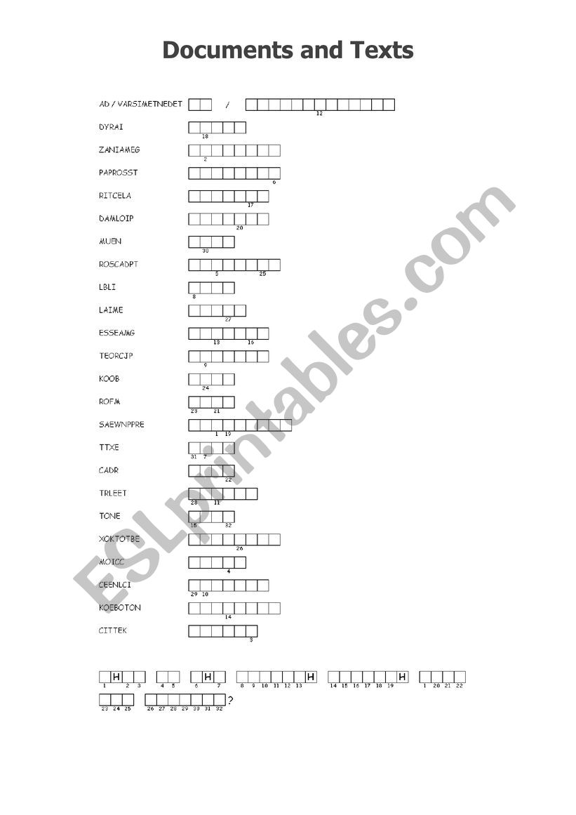 KET 2020 Vocabulary Documents and Texts