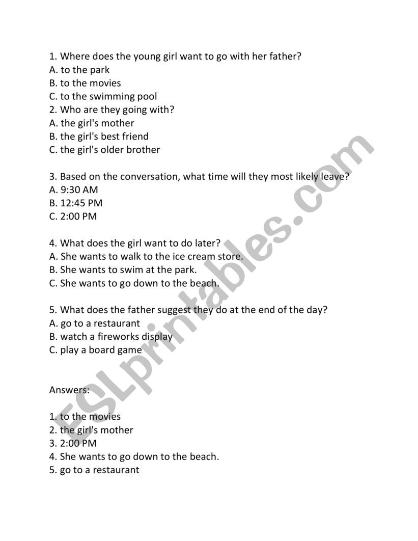 Listening test worksheet