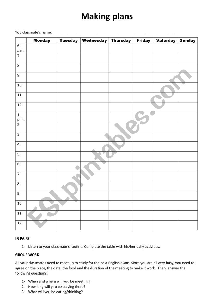 Making plans together worksheet