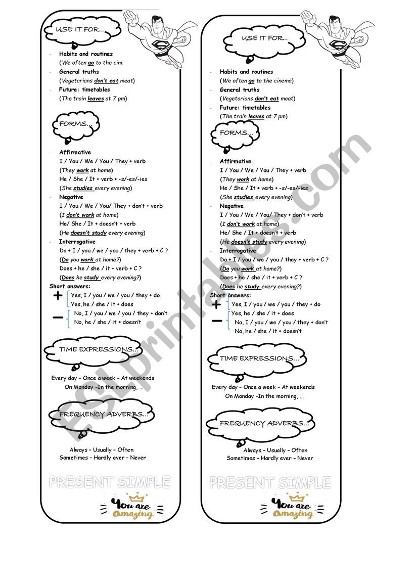 Book mark Present simple I  worksheet