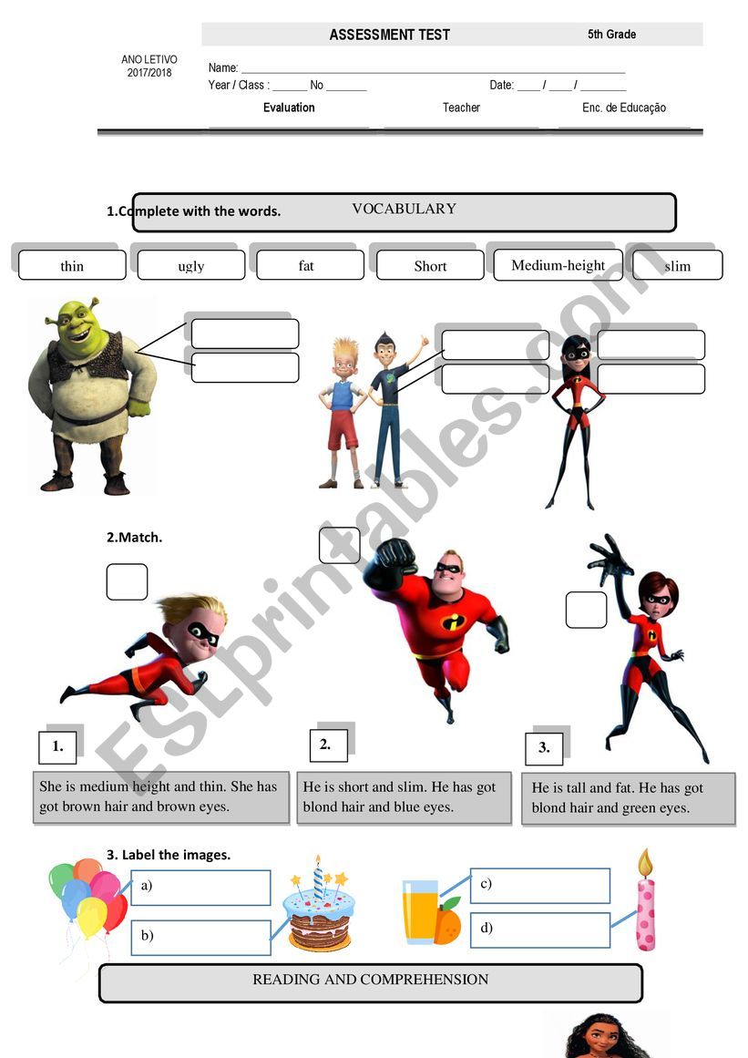 5th grade test worksheet