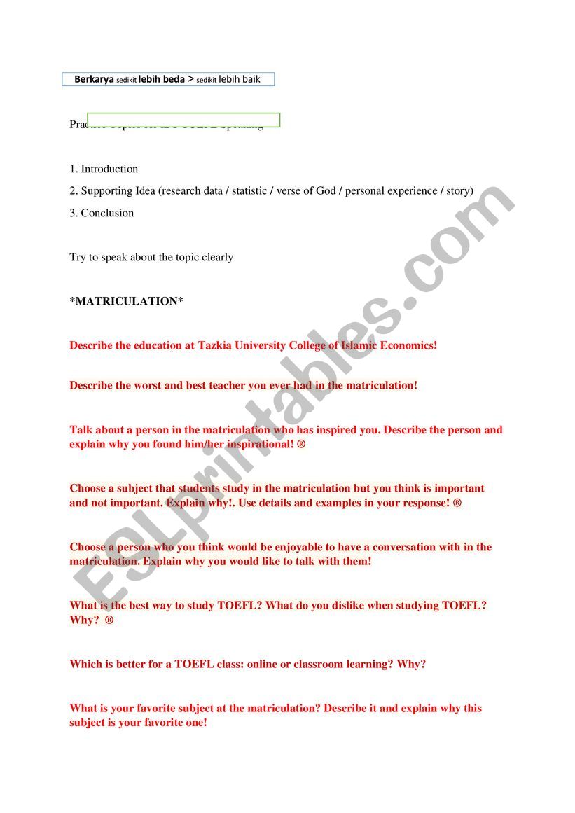 speaking toefl worksheet