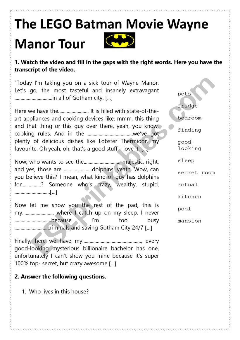 Fill in the gaps Batman worksheet