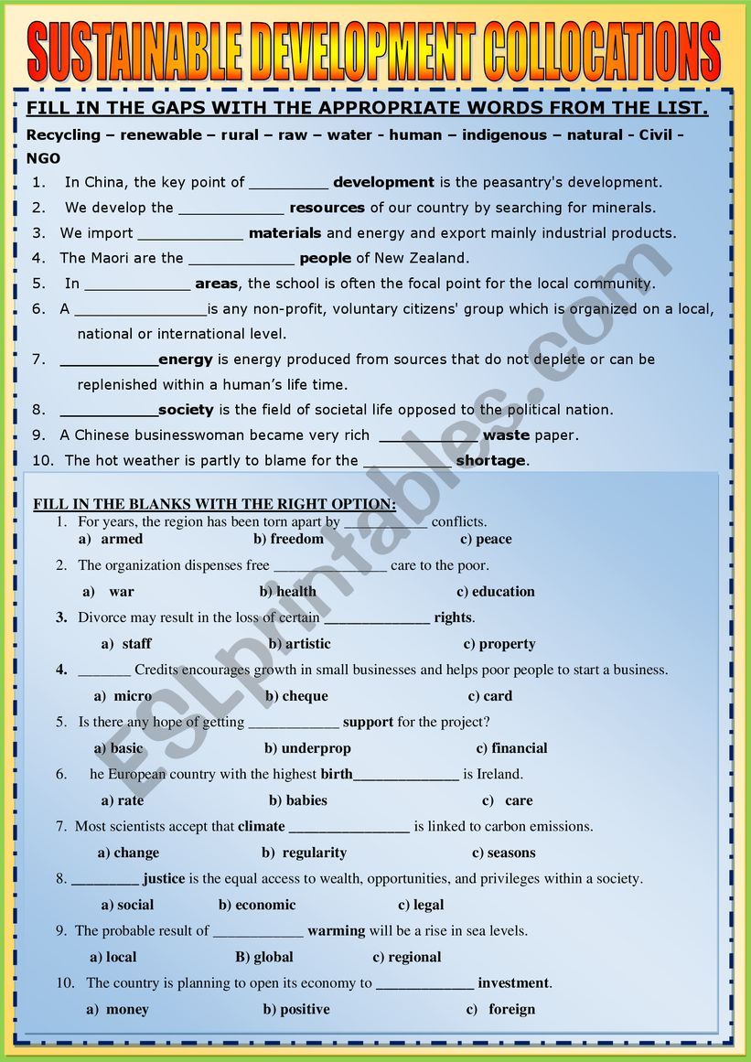 SUSTAINABLE DEVELOPMENT COLLOCATIONS