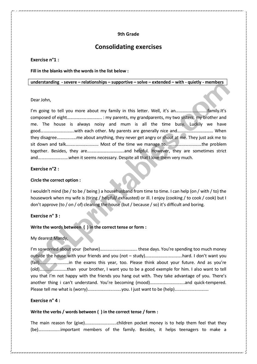 Consolidating Exercises worksheet