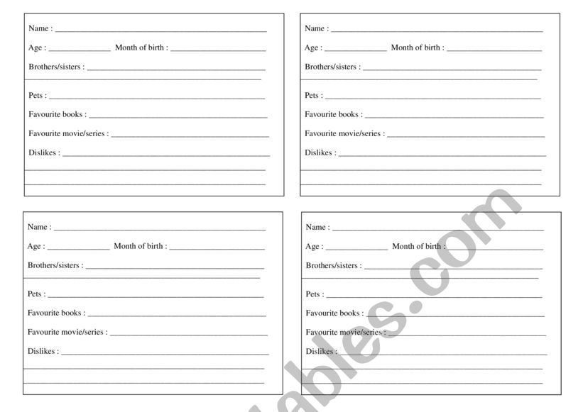 Information sheet to fill in - Ice Breaker - Your ID