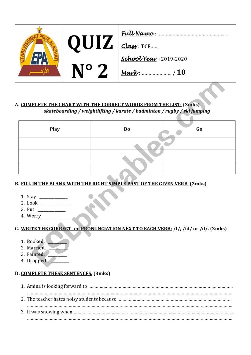 QUIZ N 2 Common Core Textbook Solutions pre-intermediate