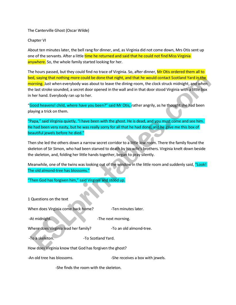 Canterville Ghost and reported speech