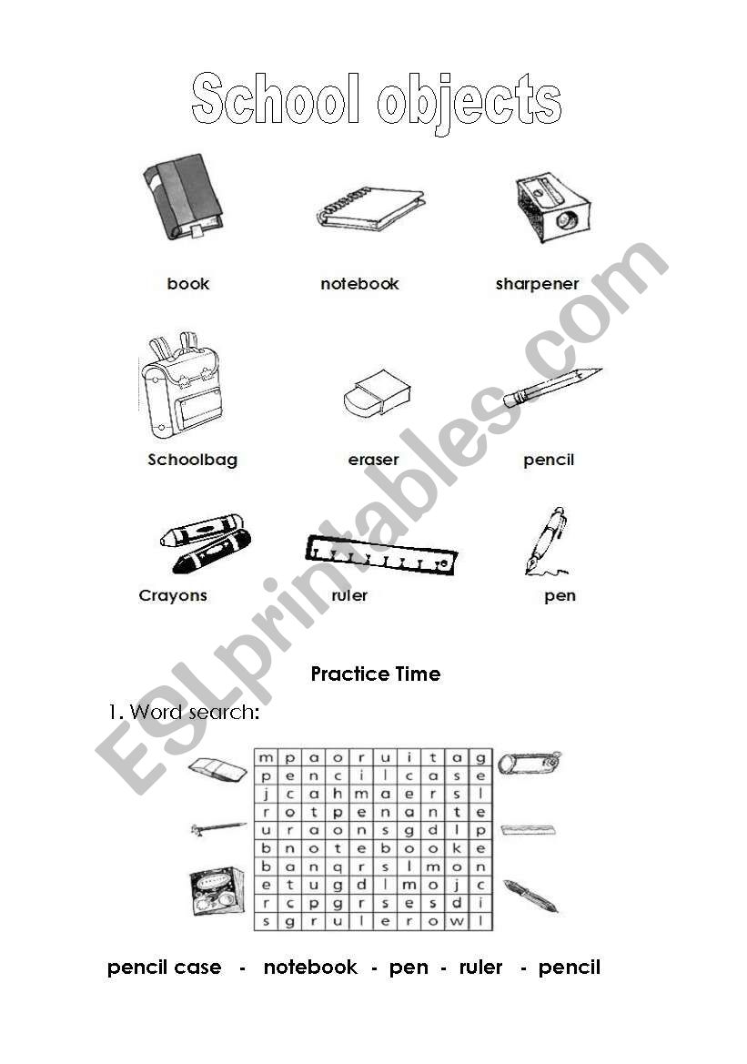 School objects worksheet