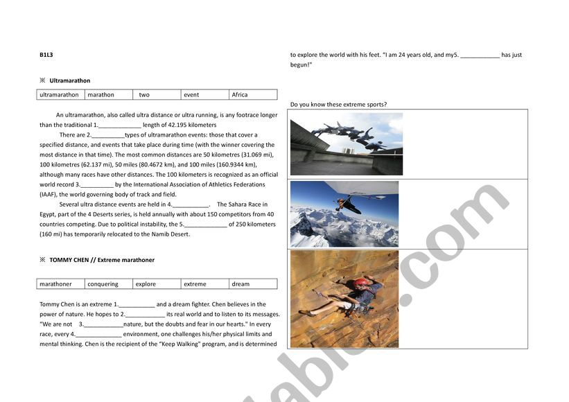 extreme sports: tommy chen worksheet