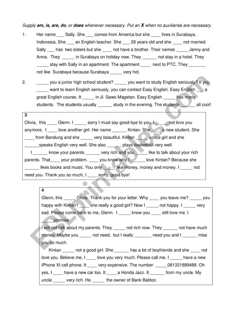 SIMPLE PRESENT GAP FILLING worksheet
