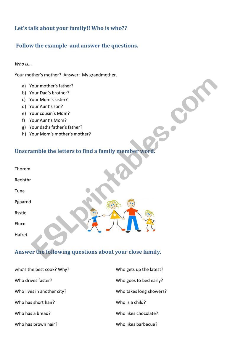 Who is who in your family? worksheet