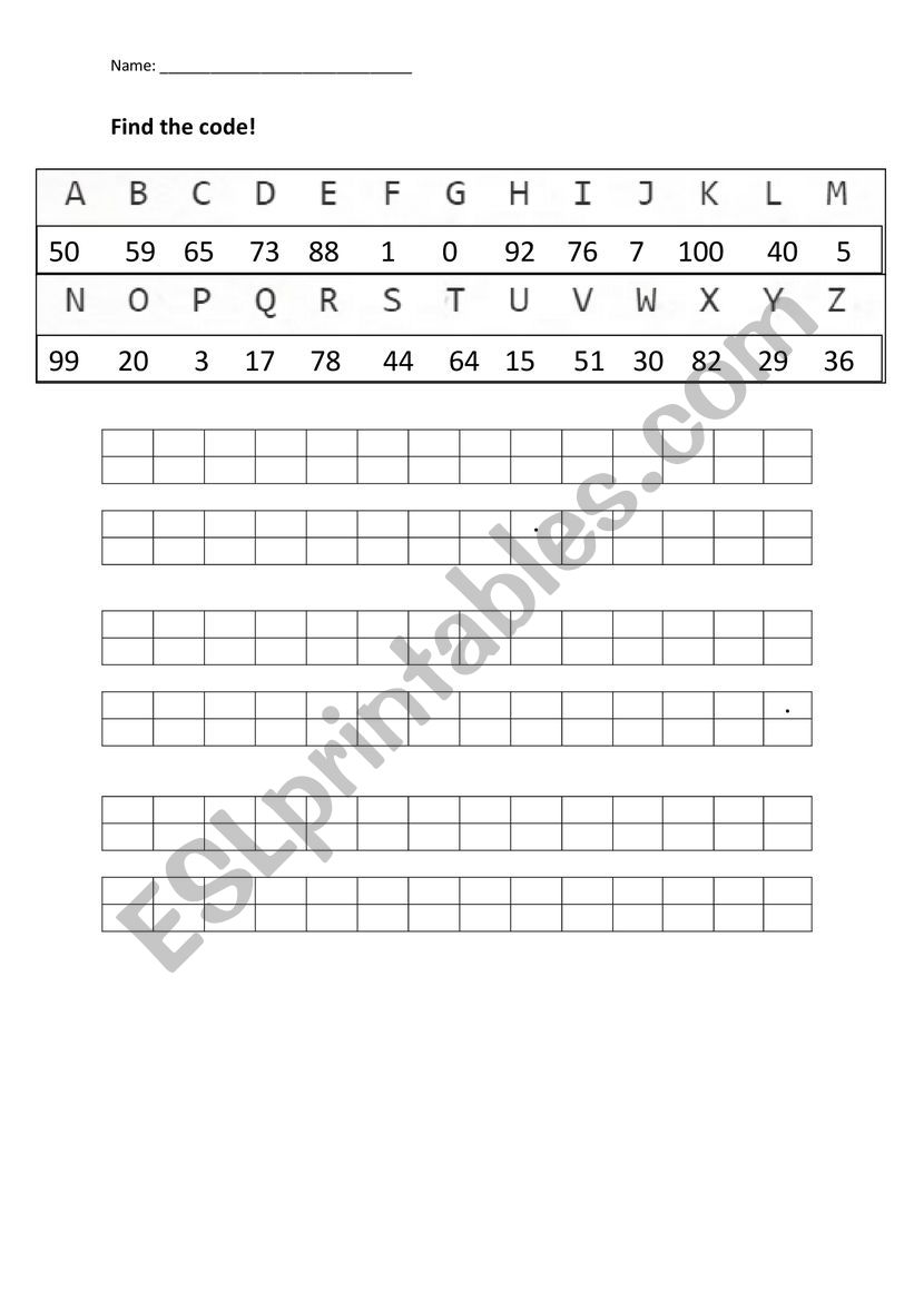 The secret code worksheet