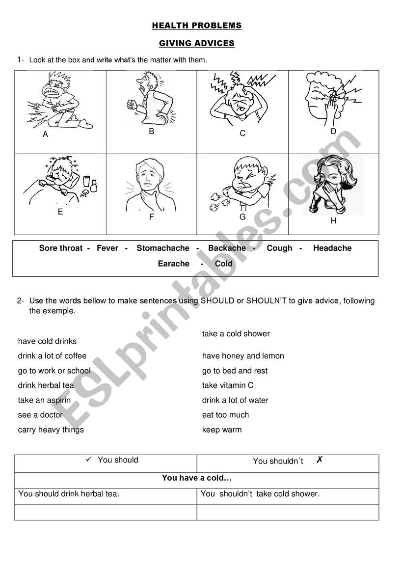 Health problems worksheet