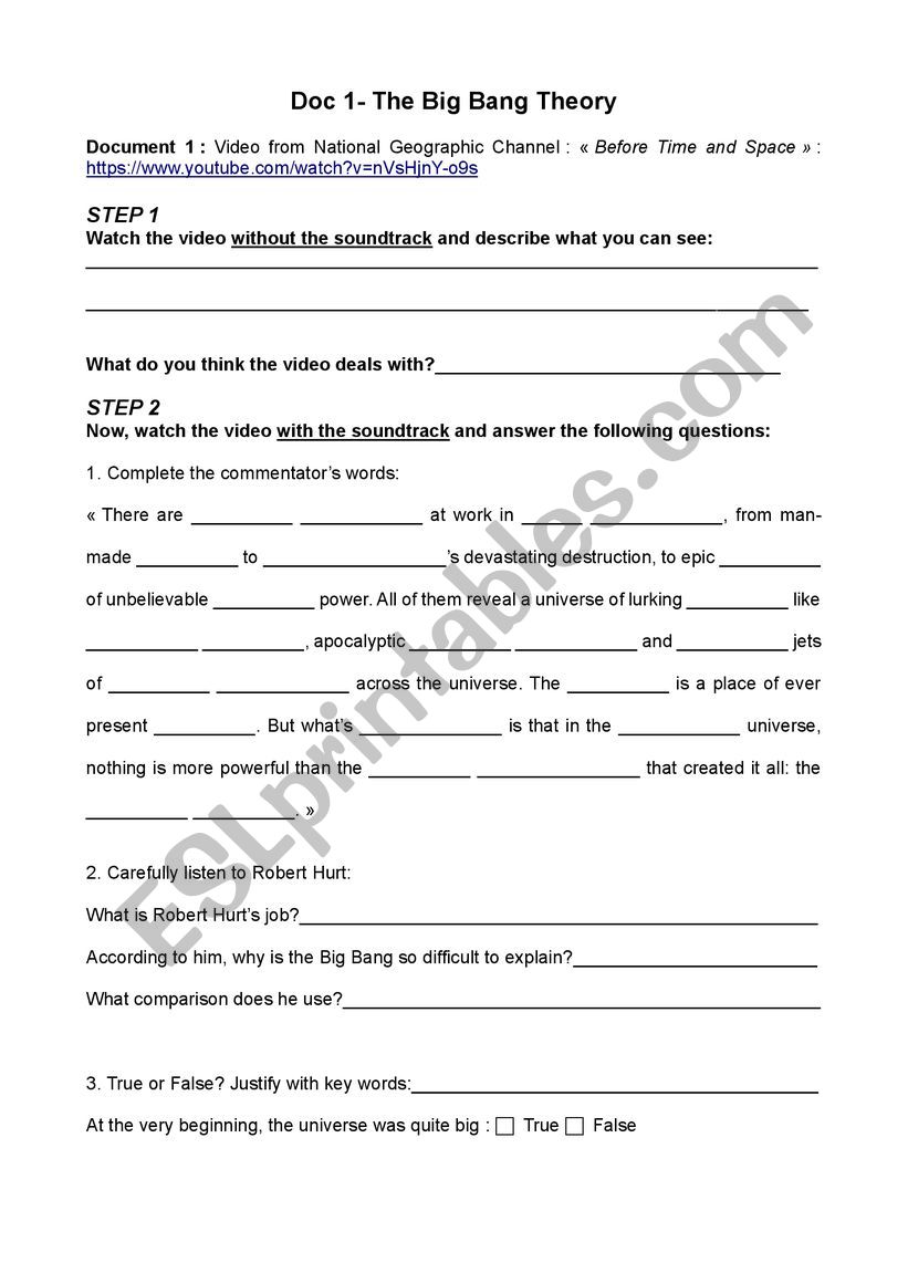 Big Bang Theory worksheet