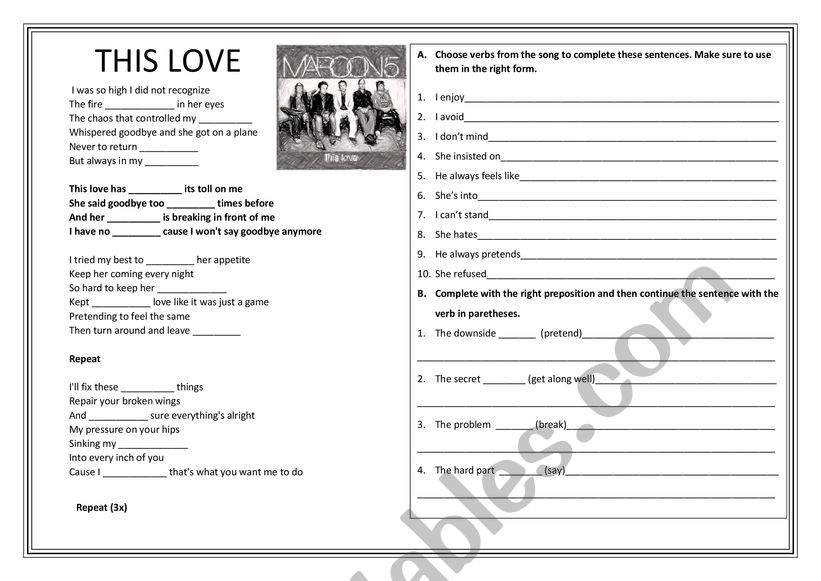 THIS LOVE BY MAROON FIVE worksheet