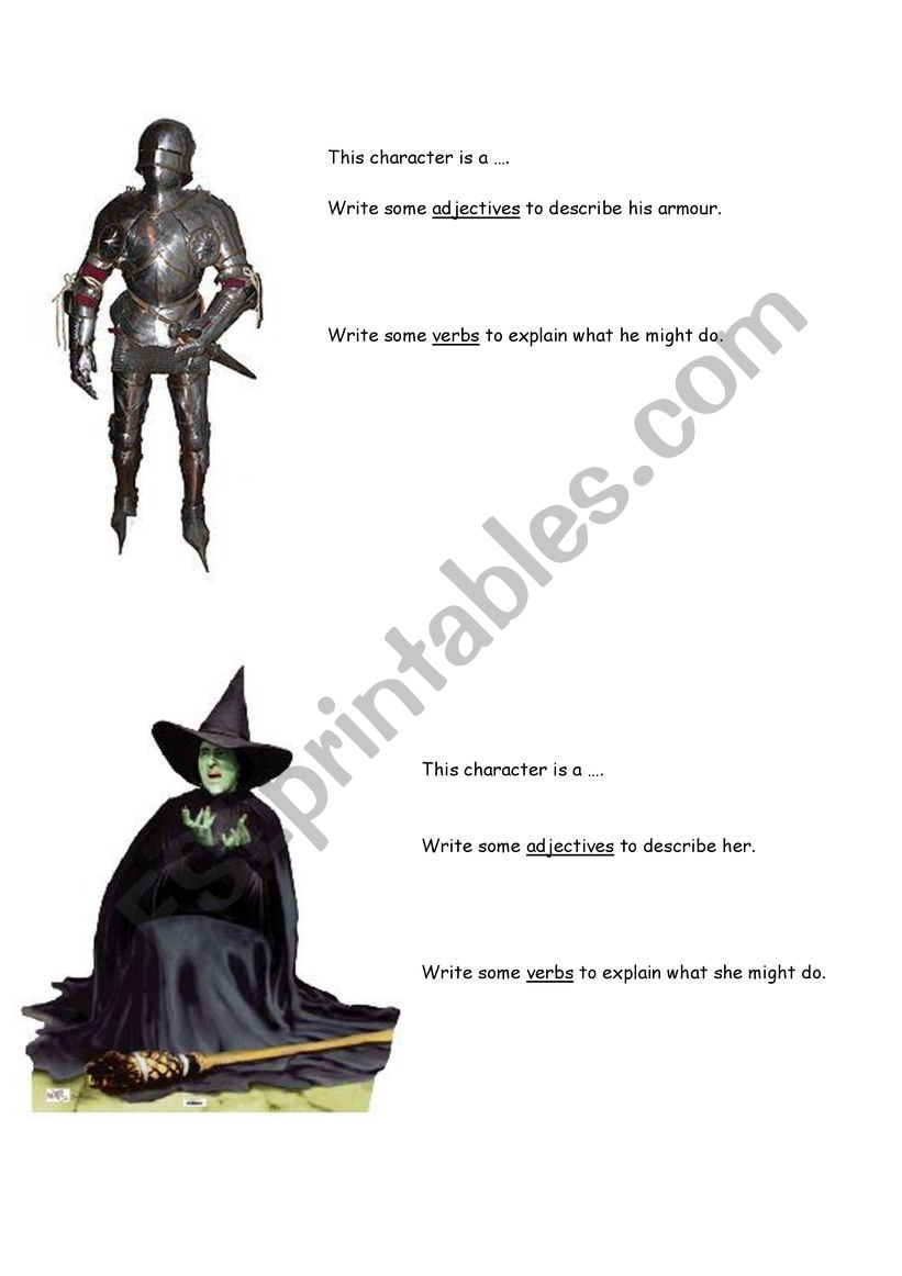Verbs and Adjectives about a character