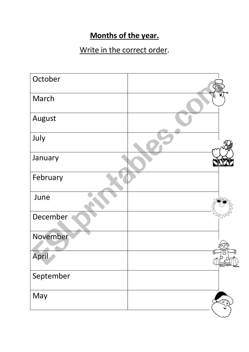 Months of the year worksheet