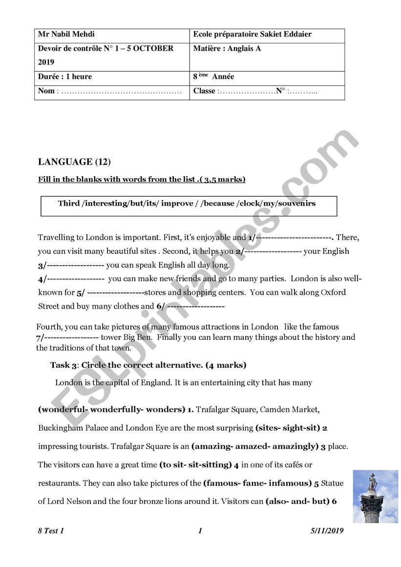 8th Mid term test1 worksheet