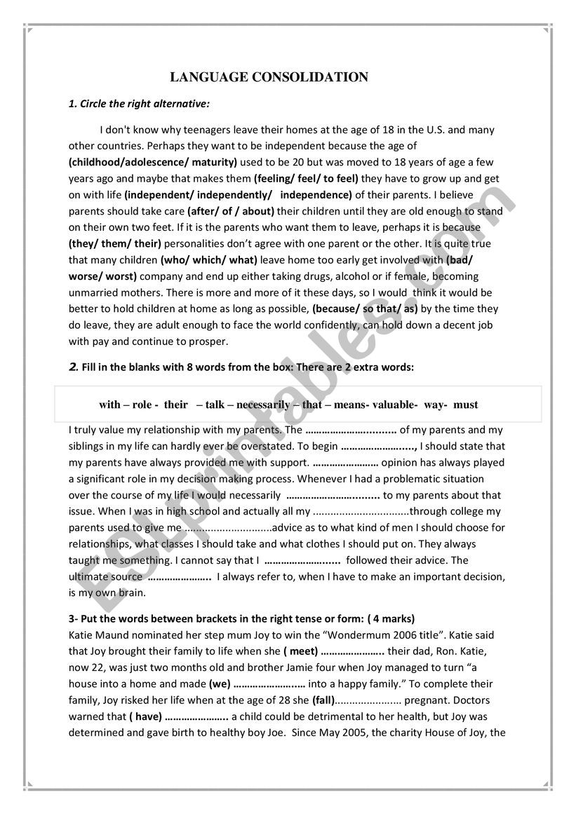 consolidation exercises worksheet