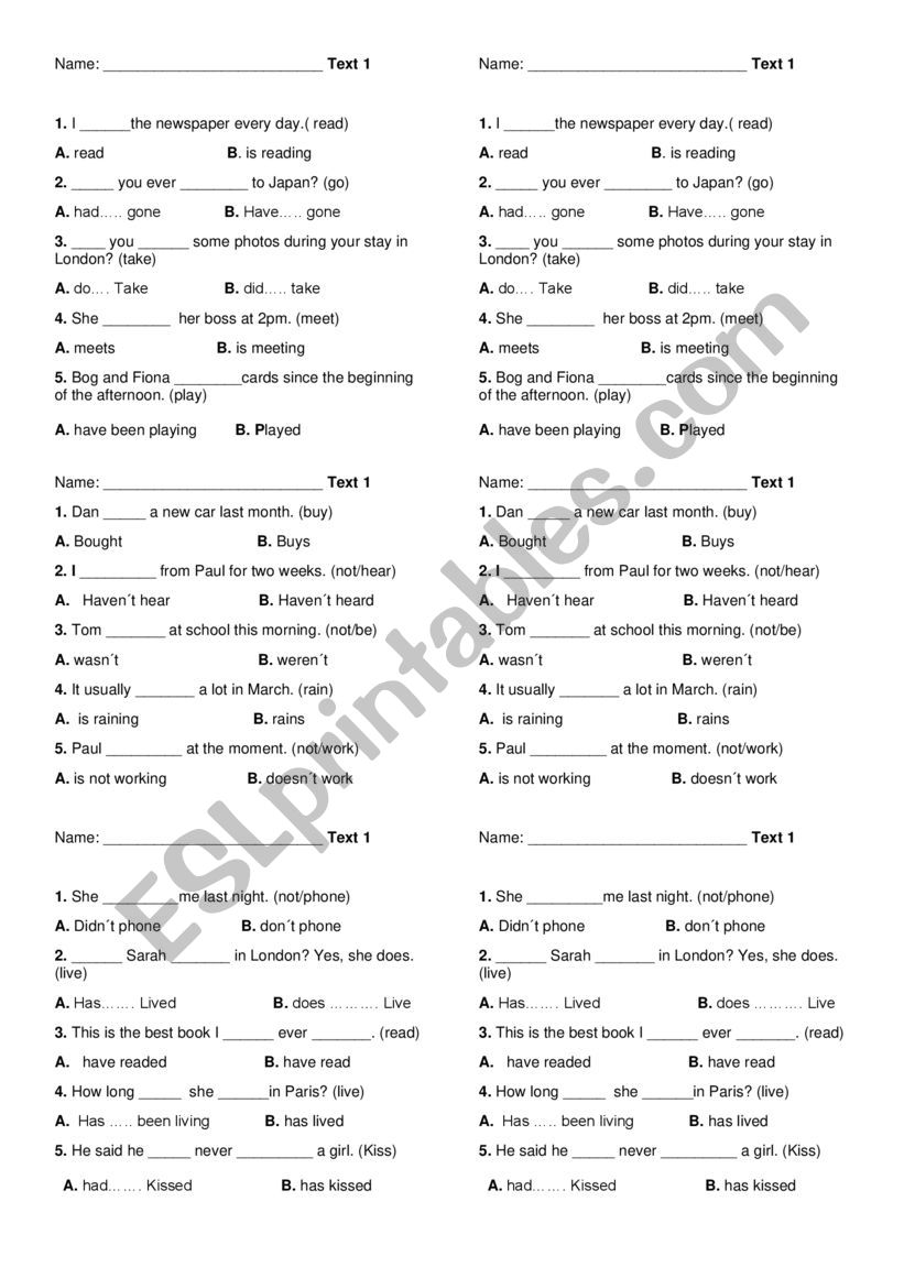 Review tenses  worksheet
