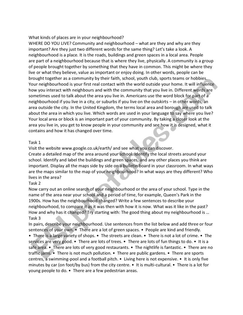 Where do you live? worksheet