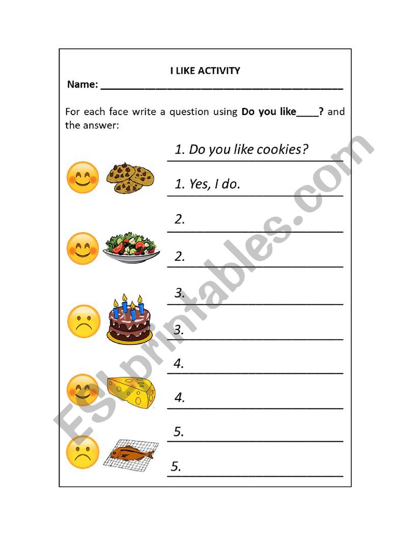 I like activity worksheet